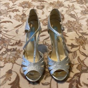 Betsey Johnson silver sparkle T-strap heels